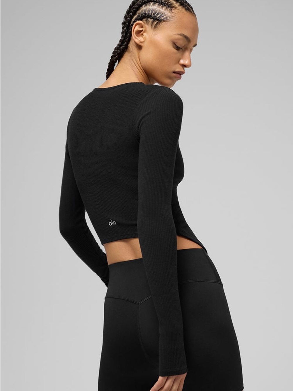 Alo Yoga Ribbed Stardust Long Sleeve Zip Top size Small in Black